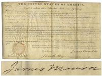 James Monroe Land Grant Signed as President -- With Large, Bold Signature by Monroe